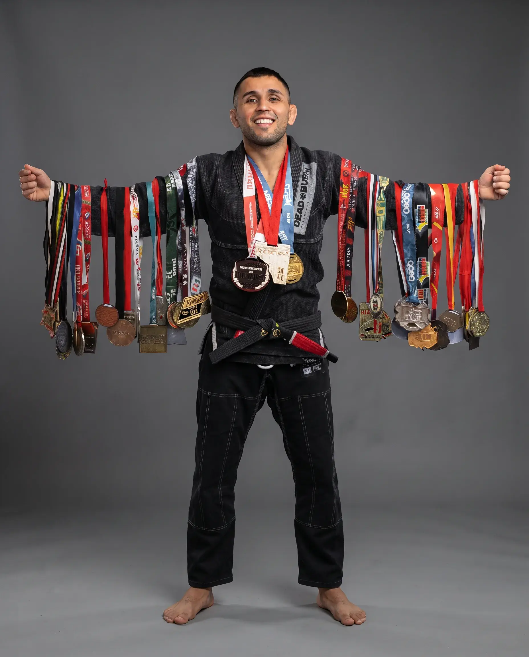 Francisco con todas sus medallas — palmarés completo de su carrera competitiva en Brasil